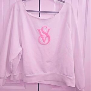 White Off Shoulder VS Logo Sweatshirt